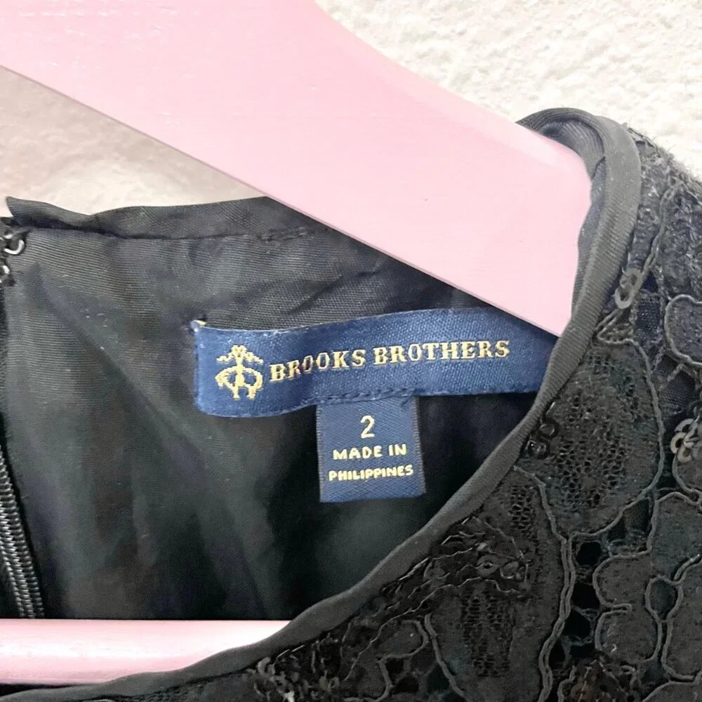 Brooks Brothers Black Short Sleeve Cocktail Sequins Dress Size 2